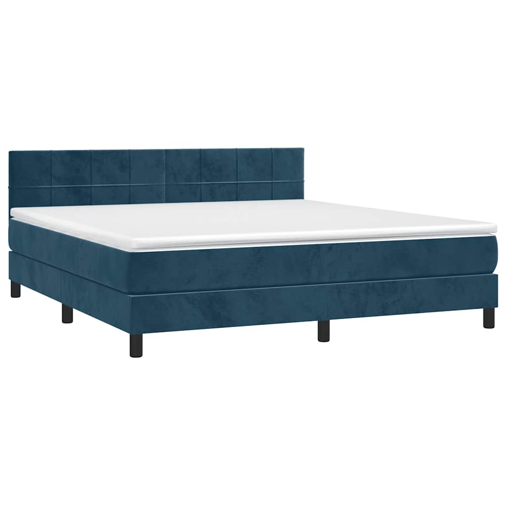 Krevet box spring s madracem LED tamnoplavi 160x200 cm baršun