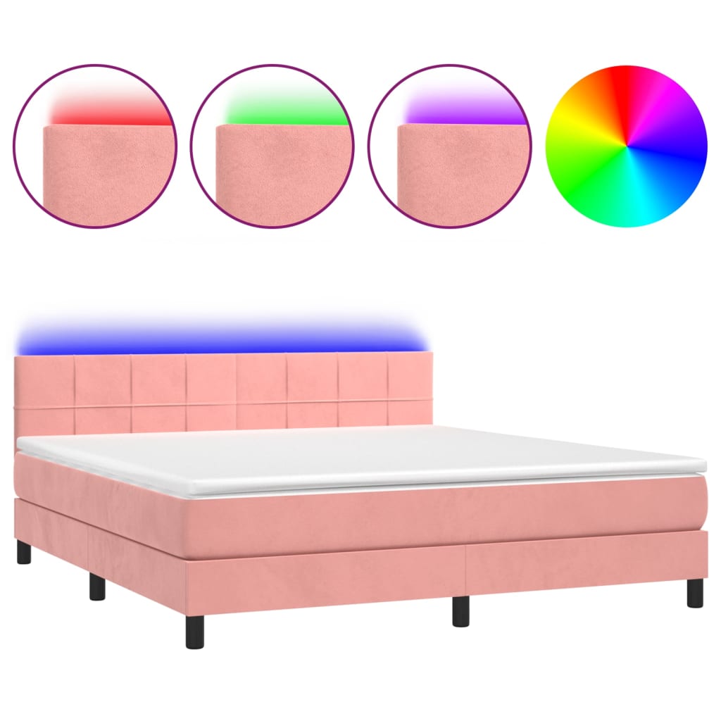 Krevet box spring s madracem LED ružičasti 160x200cm baršunasti