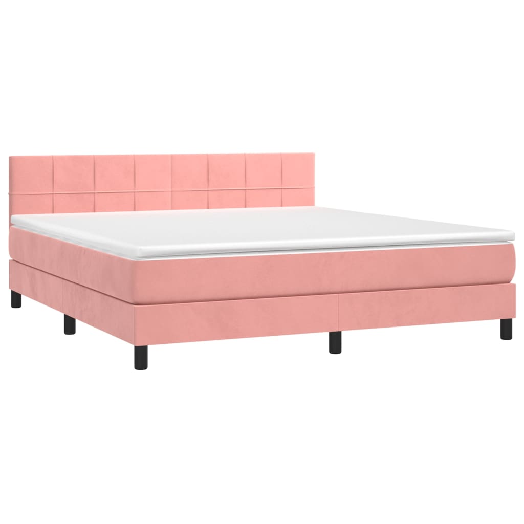 Krevet box spring s madracem LED ružičasti 160x200cm baršunasti