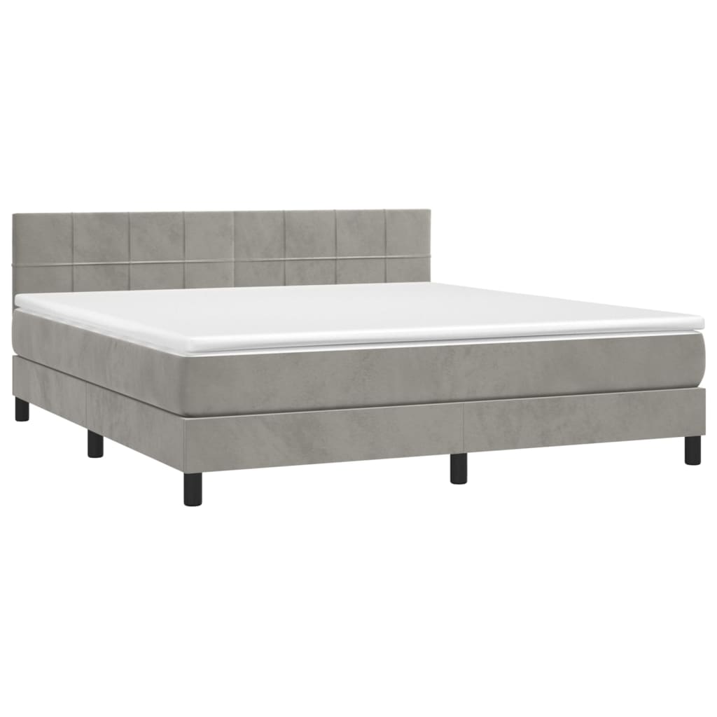 Krevet box spring s madracem LED svjetlosivi 180x200 cm baršun