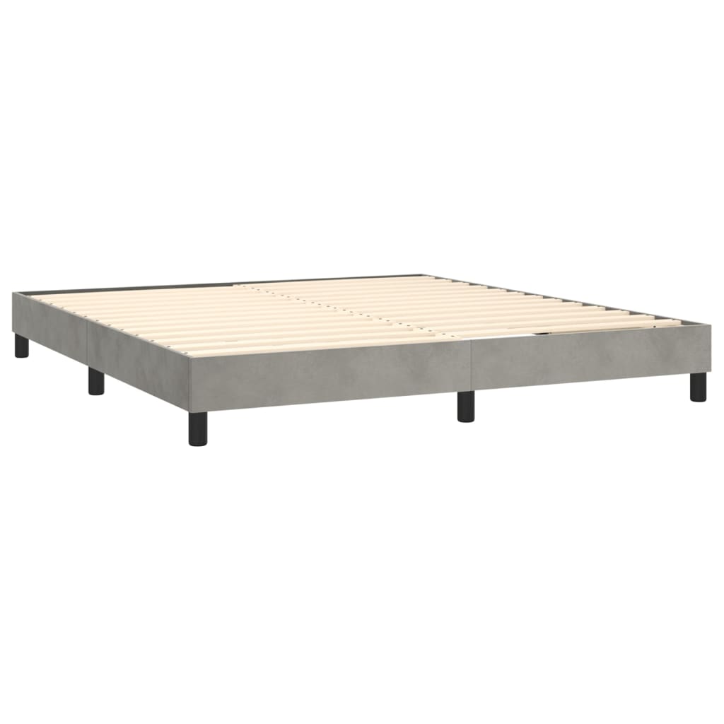 Krevet box spring s madracem LED svjetlosivi 180x200 cm baršun