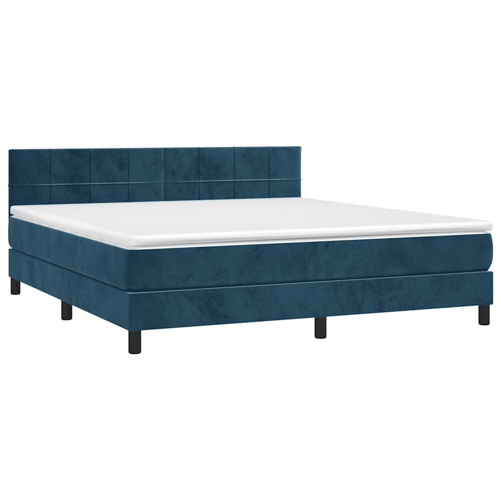 Krevet box spring s madracem LED tamnoplavi 180x200 cm baršun