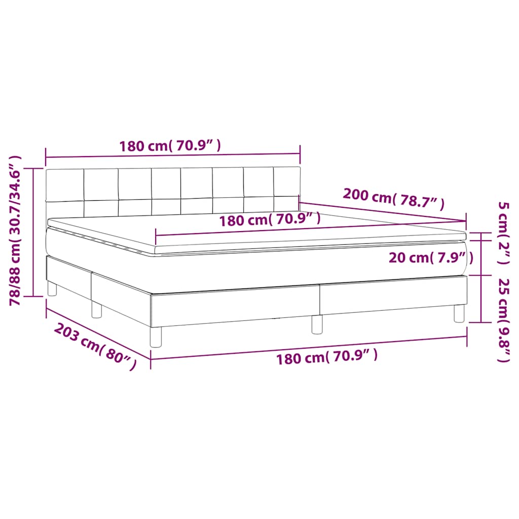 Krevet box spring s madracem LED tamnoplavi 180x200 cm baršun