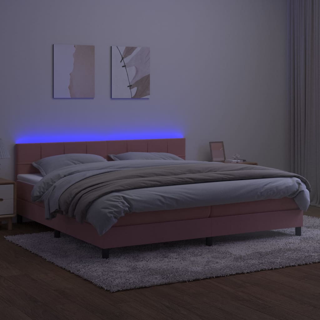 Krevet box spring s madracem LED ružičasti 200x200cm baršunasti