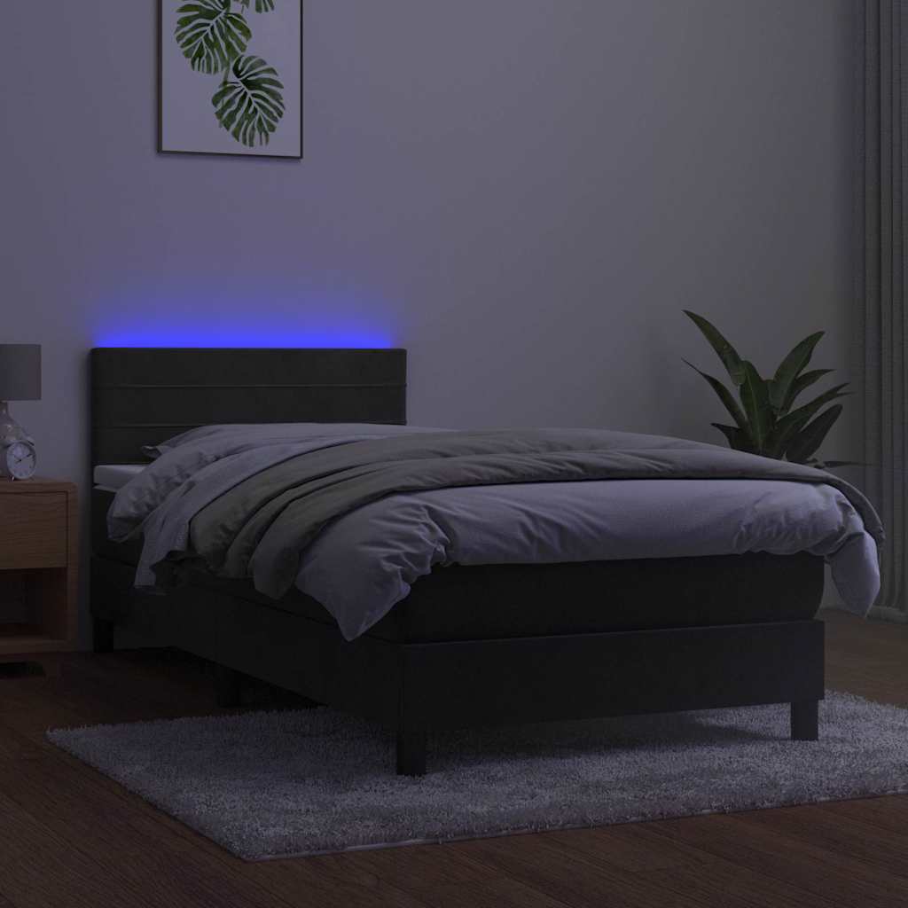 Krevet box spring s madracem LED tamnosivi 80 x 200 cm baršun