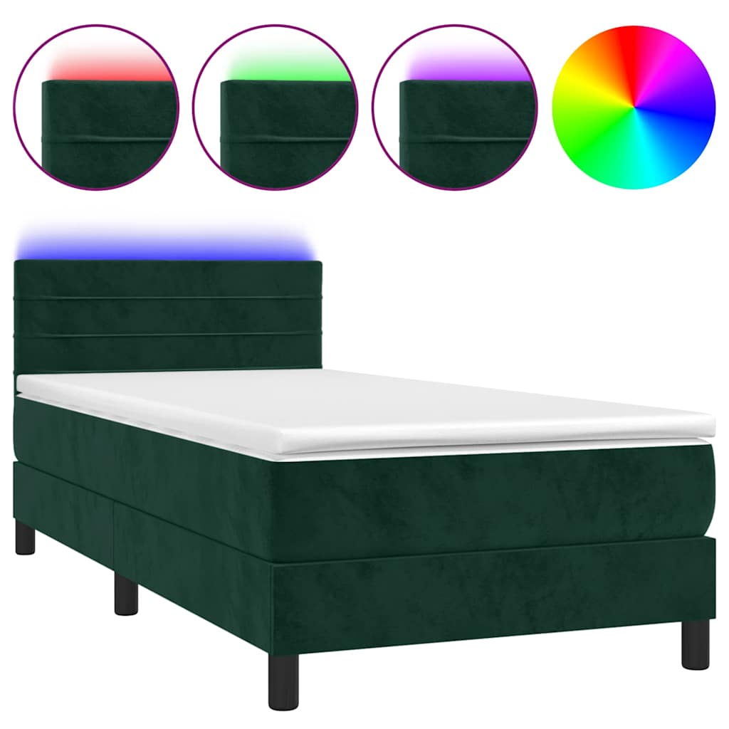 Krevet box spring s madracem LED tamnozeleni 80 x 200 cm baršun