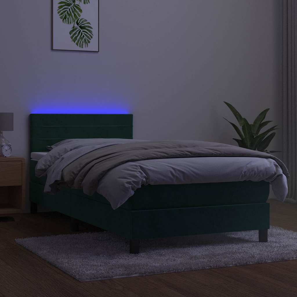 Krevet box spring s madracem LED tamnozeleni 80 x 200 cm baršun