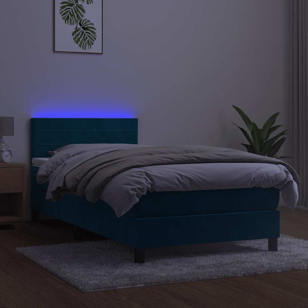 Krevet box spring s madracem LED tamnoplavi 80 x 200 cm baršun