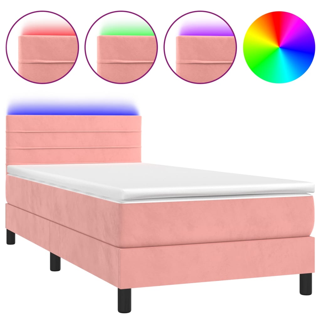Krevet box spring s madracem LED ružičasti 90x190 cm baršunasti