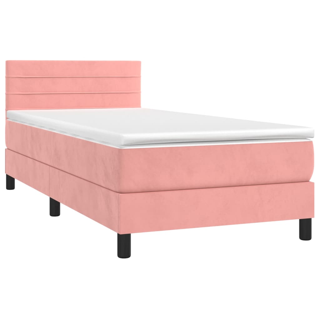 Krevet box spring s madracem LED ružičasti 90x190 cm baršunasti