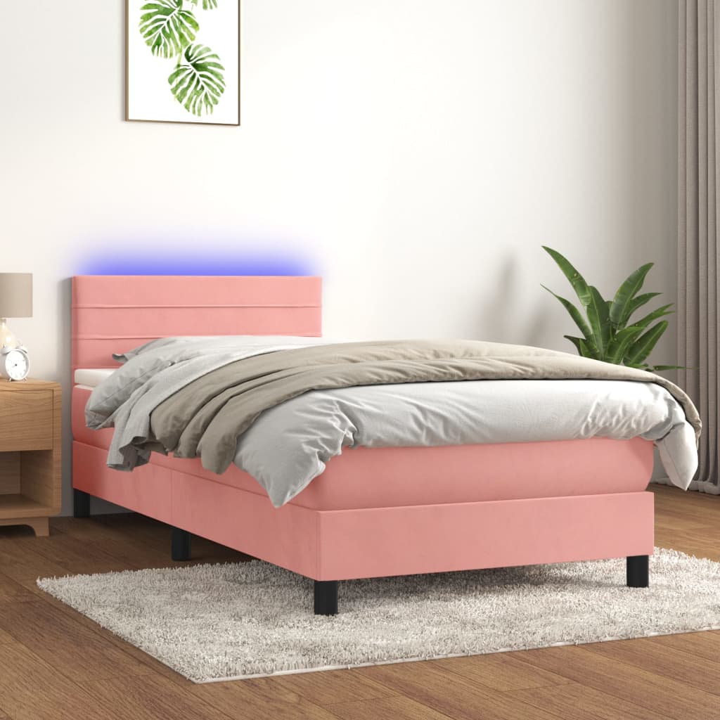 Krevet box spring s madracem LED ružičasti 90x190 cm baršunasti