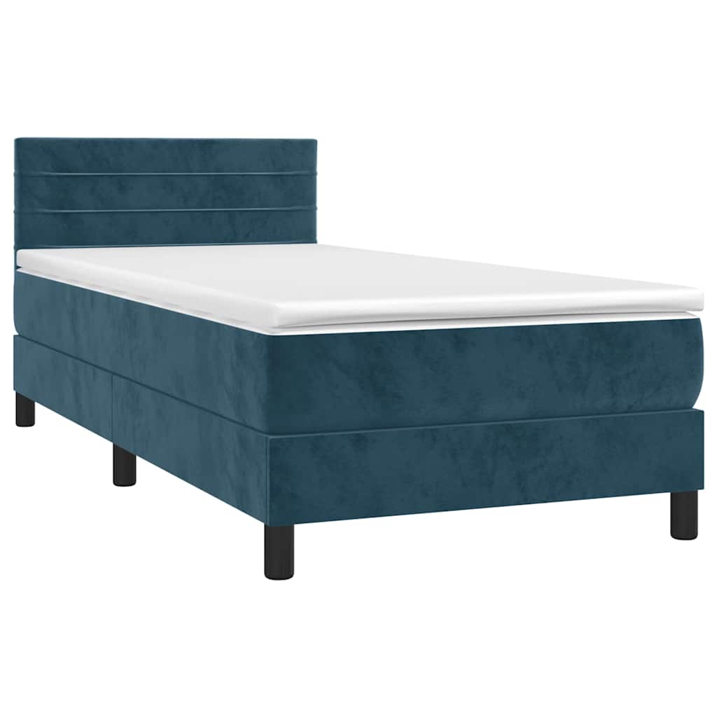 Krevet box spring s madracem LED tamnoplavi 90x200 cm baršun
