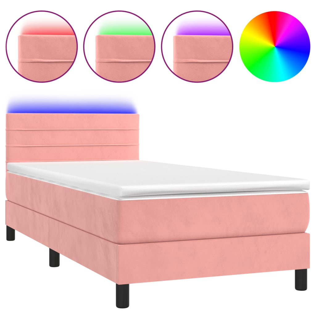 Krevet box spring s madracem LED ružičasti 90x200 cm baršunasti