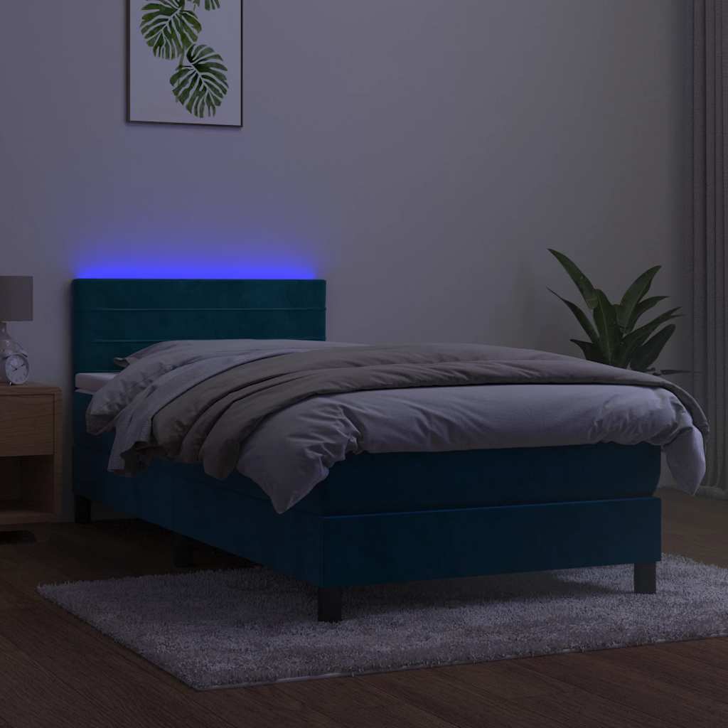 Krevet box spring s madracem LED tamnoplavi 100x200 cm baršun