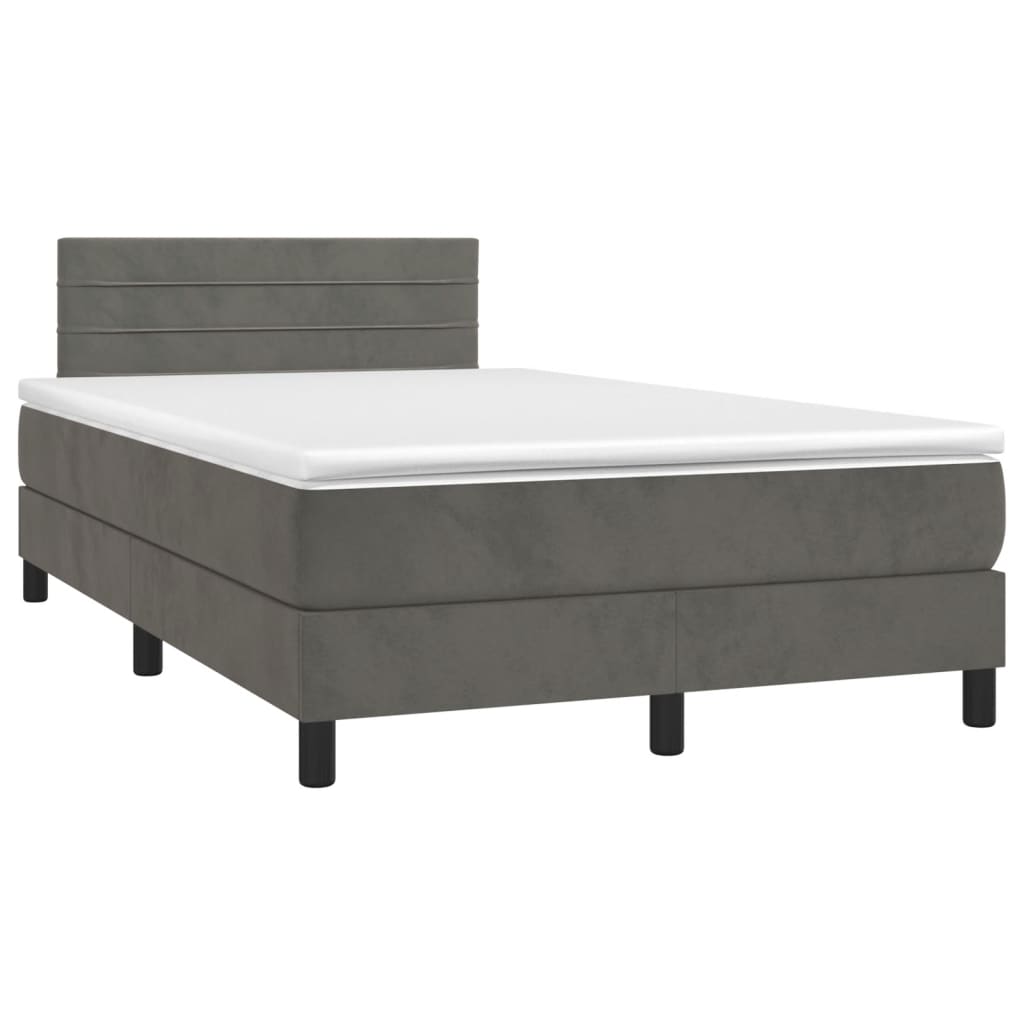 Krevet box spring s madracem LED tamnosivi 120 x 200 cm baršun