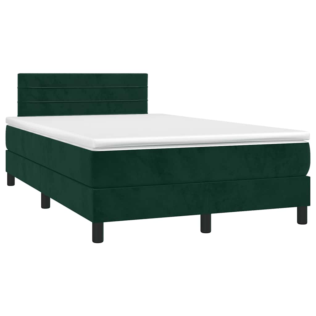 Krevet box spring s madracem LED tamnozeleni 120x200 cm baršun