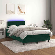 Krevet box spring s madracem LED tamnozeleni 120x200 cm baršun