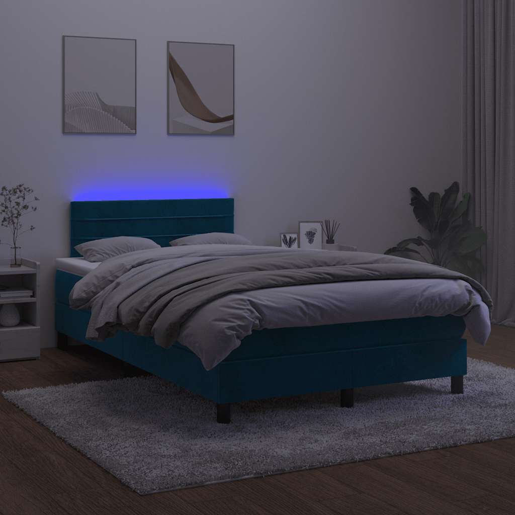 Krevet box spring s madracem LED tamnoplavi 120x200 cm baršun