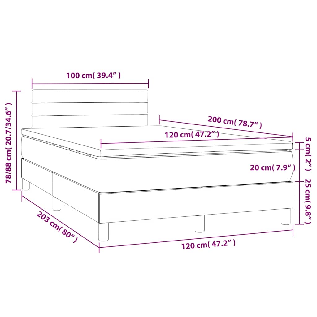 Krevet box spring s madracem LED tamnoplavi 120x200 cm baršun