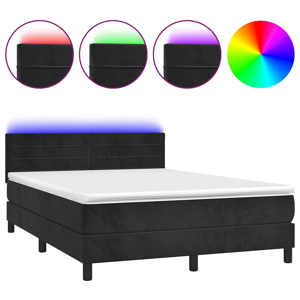 Krevet box spring s madracem LED crni 140x190 cm baršun