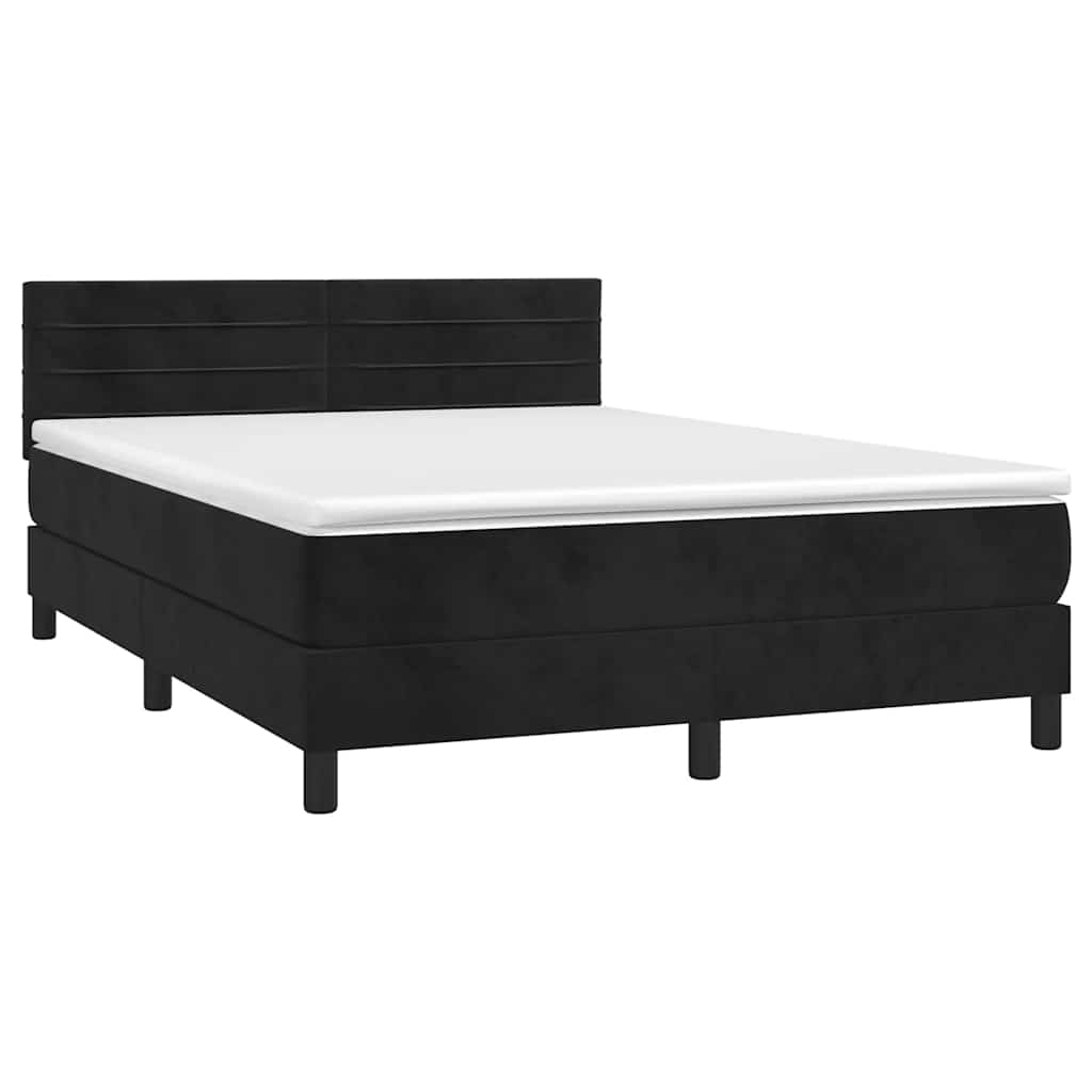 Krevet box spring s madracem LED crni 140x190 cm baršun