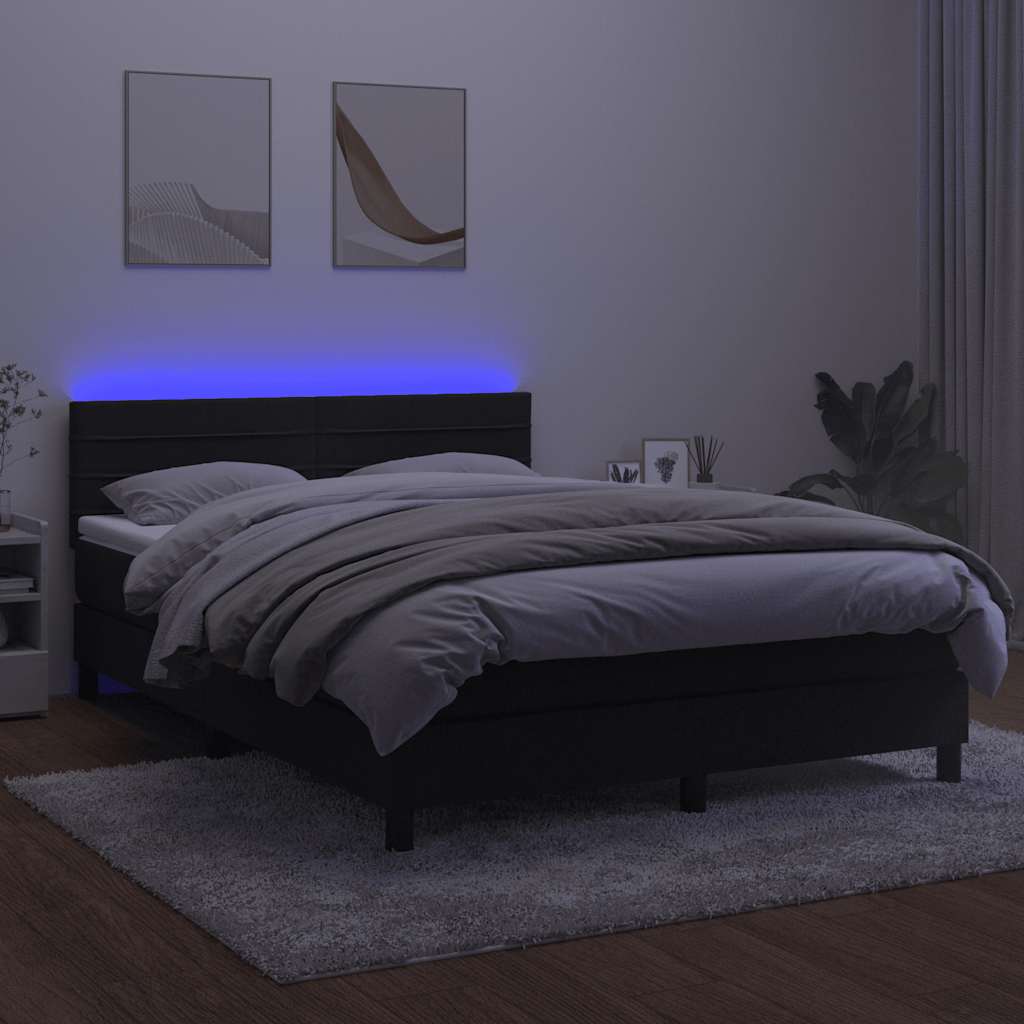 Krevet box spring s madracem LED crni 140x190 cm baršun