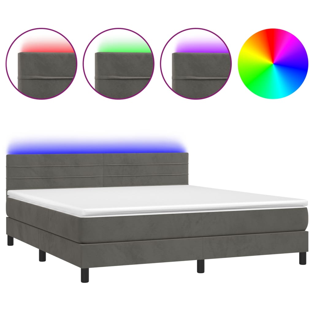 Krevet box spring s madracem LED tamnosivi 160x200 cm baršun