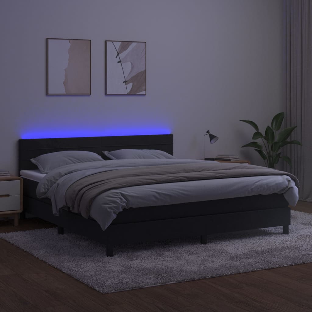 Krevet box spring s madracem LED crni 160x200 cm baršun
