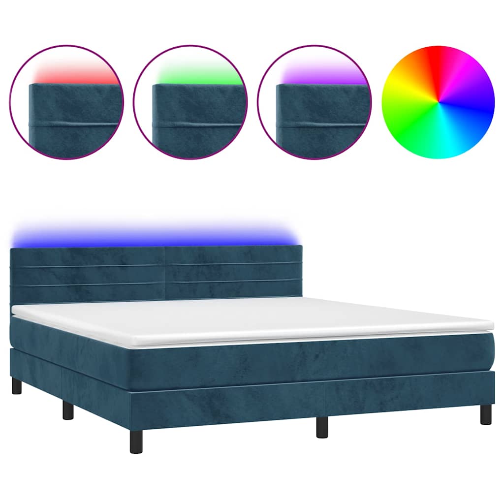 Krevet box spring s madracem LED tamnoplavi 160x200 cm baršun