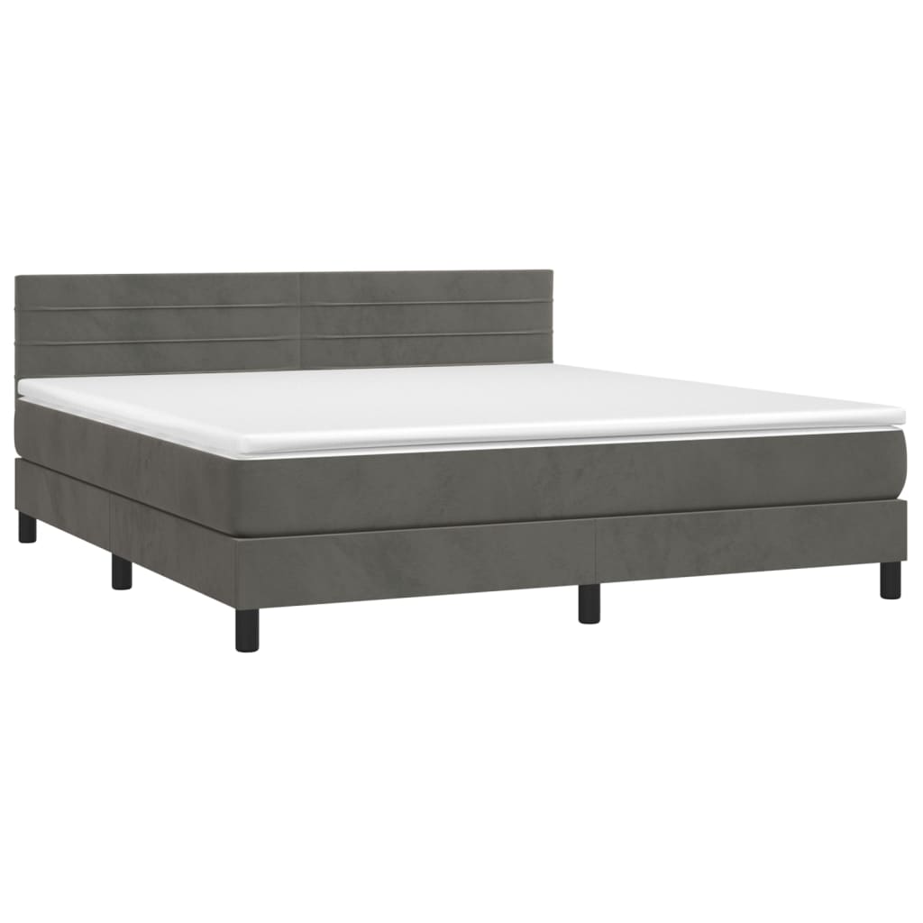 Krevet box spring s madracem LED tamnosivi 180x200 cm baršun