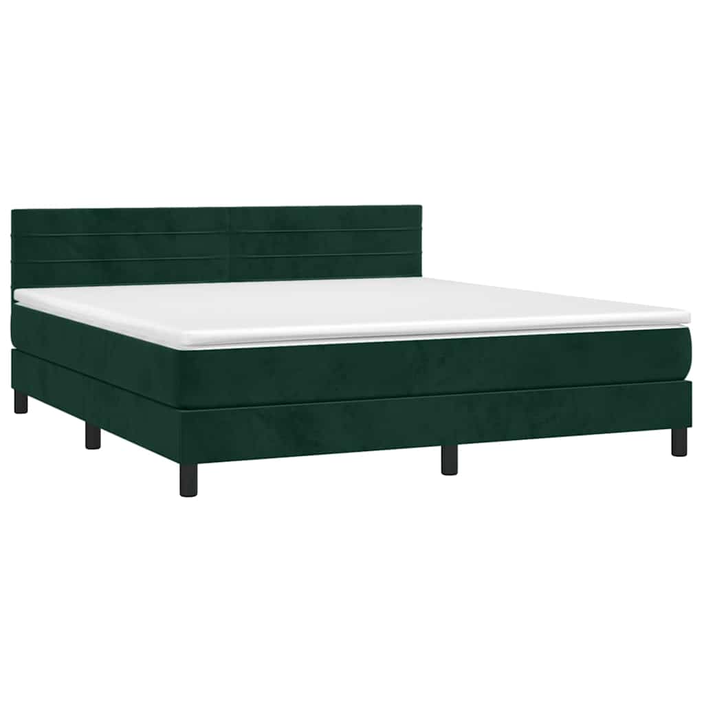 Krevet box spring s madracem LED tamnozeleni 180x200 cm baršun