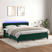 Krevet box spring s madracem LED tamnozeleni 180x200 cm baršun