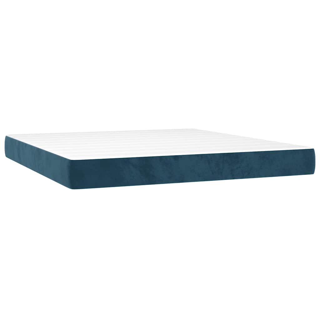 Krevet box spring s madracem LED tamnoplavi 180x200 cm baršun