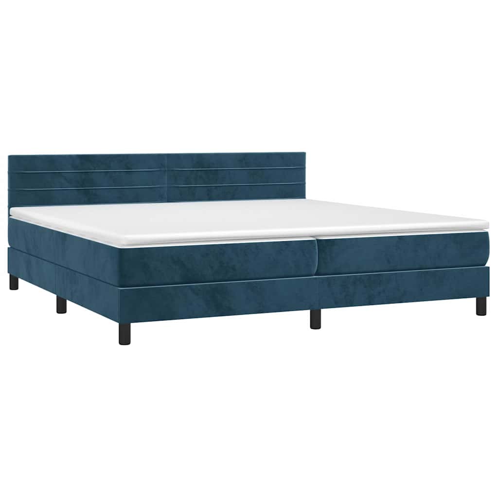 Krevet box spring s madracem LED tamnoplavi 200x200 cm baršun