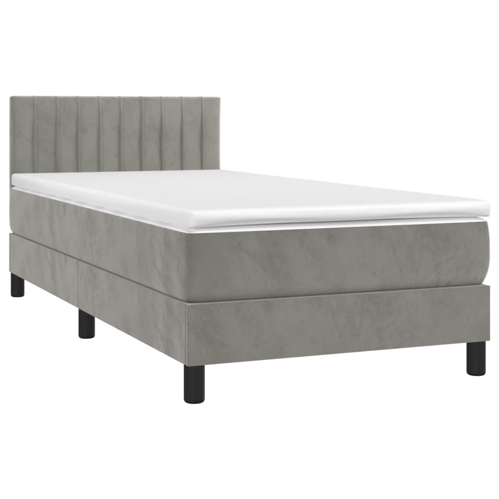 Krevet box spring s madracem LED svjetlosivi 90x190 cm baršun