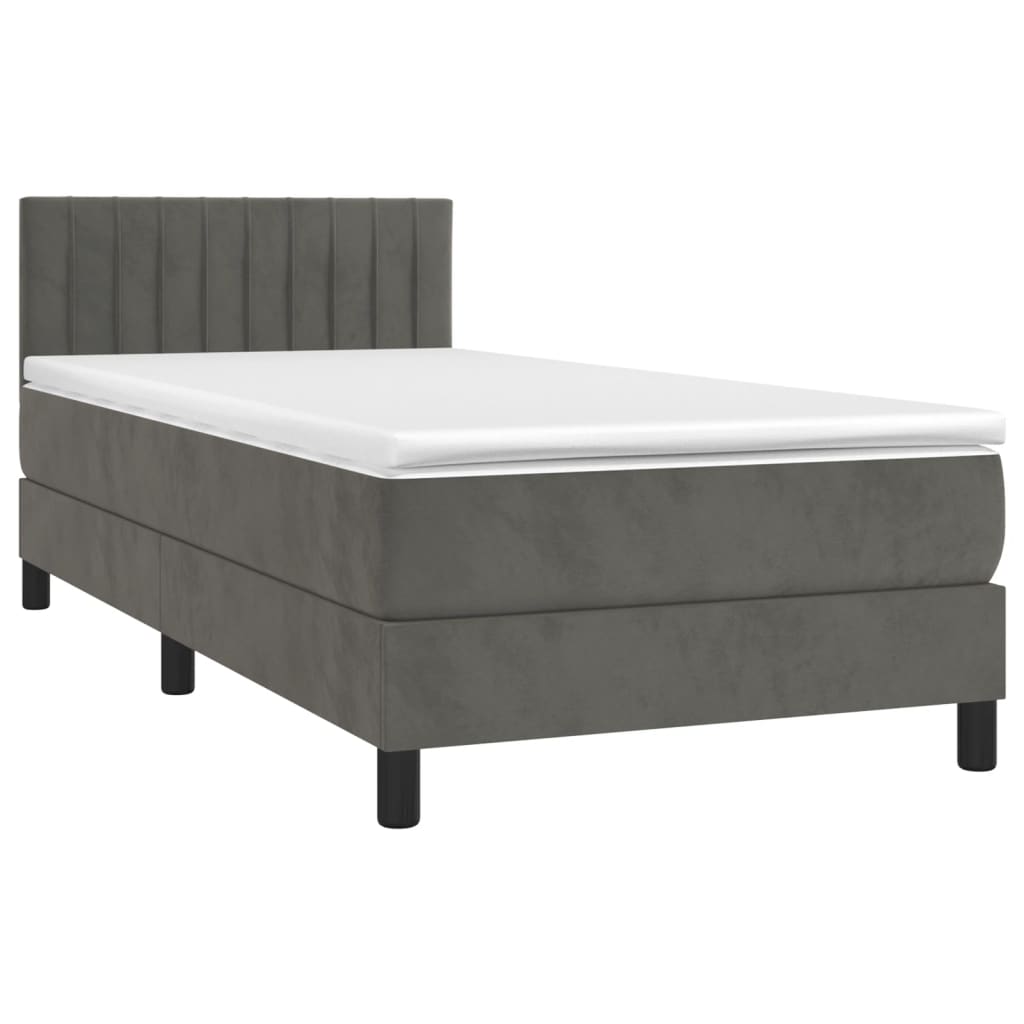 Krevet box spring s madracem LED tamnosivi 90x190 cm baršun