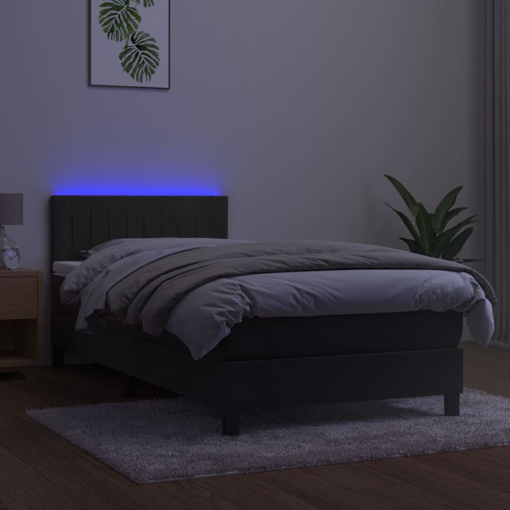 Krevet box spring s madracem LED tamnosivi 90x190 cm baršun