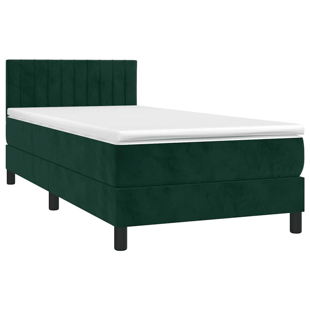 Krevet box spring s madracem LED tamnozeleni 100x200 cm baršun
