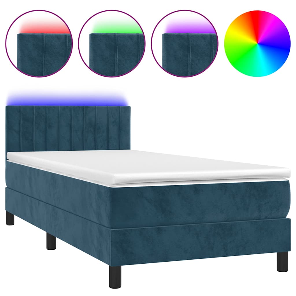 Krevet box spring s madracem LED tamnoplavi 100x200 cm baršun