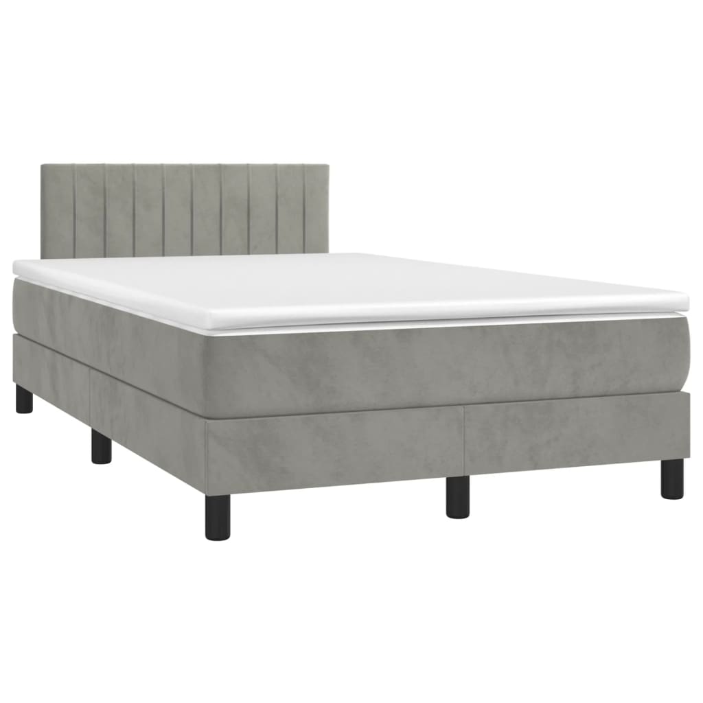 Krevet box spring s madracem LED svjetlosivi 120x200 cm baršun