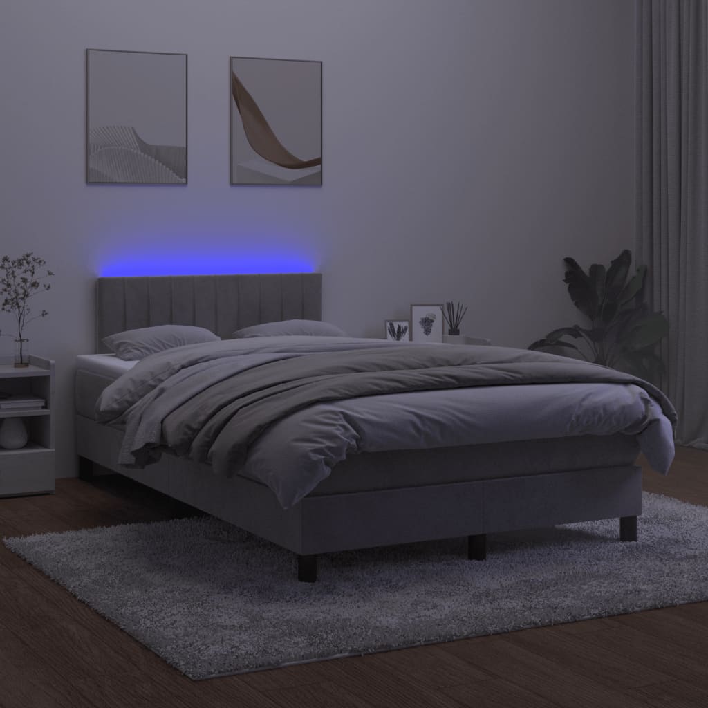 Krevet box spring s madracem LED svjetlosivi 120x200 cm baršun