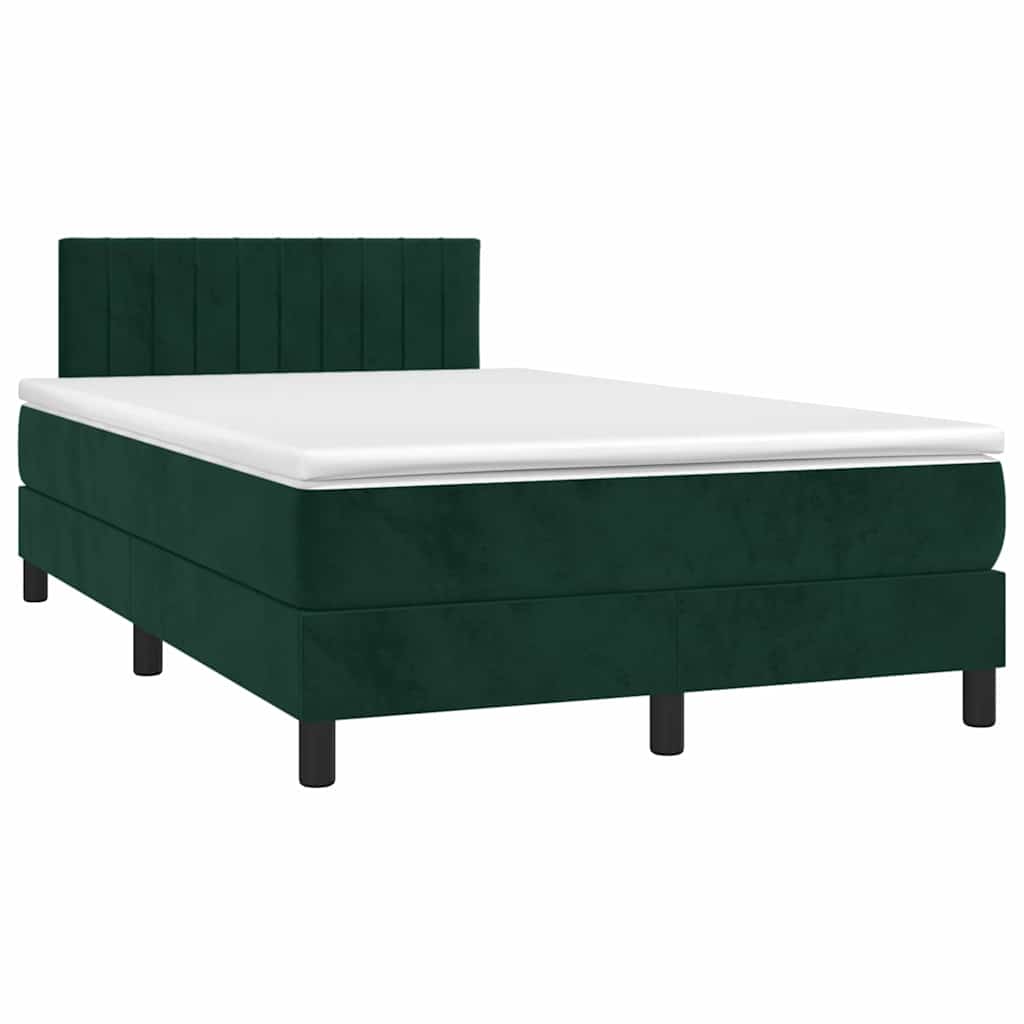 Krevet box spring s madracem LED tamnozeleni 120x200 cm baršun