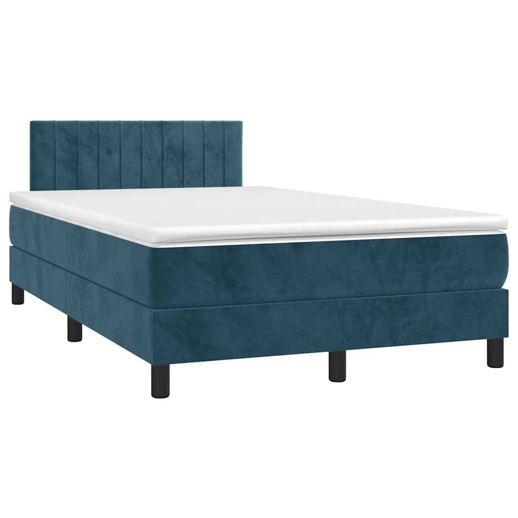 Krevet box spring s madracem LED tamnoplavi 120x200 cm baršun