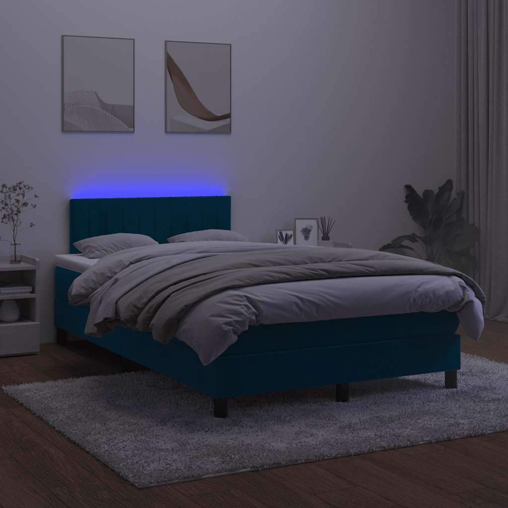 Krevet box spring s madracem LED tamnoplavi 120x200 cm baršun