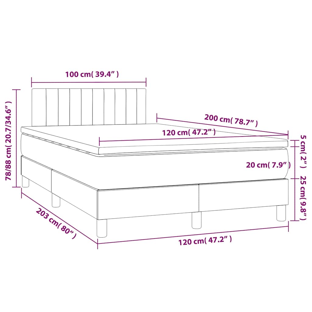 Krevet box spring s madracem LED tamnoplavi 120x200 cm baršun