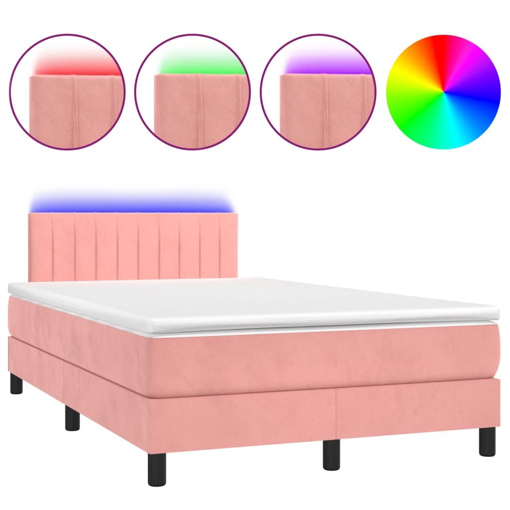Krevet box spring s madracem LED ružičasti 120x200cm baršunasti