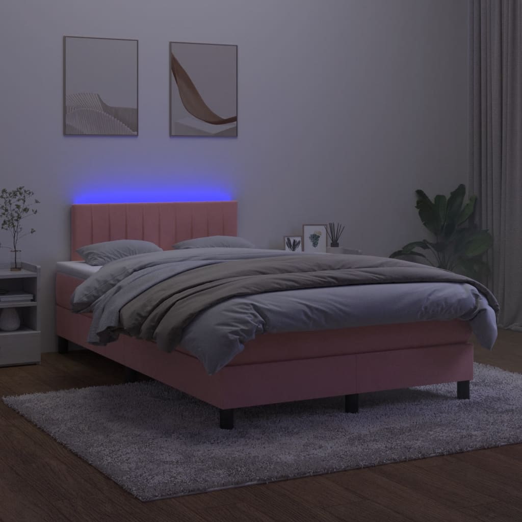 Krevet box spring s madracem LED ružičasti 120x200cm baršunasti