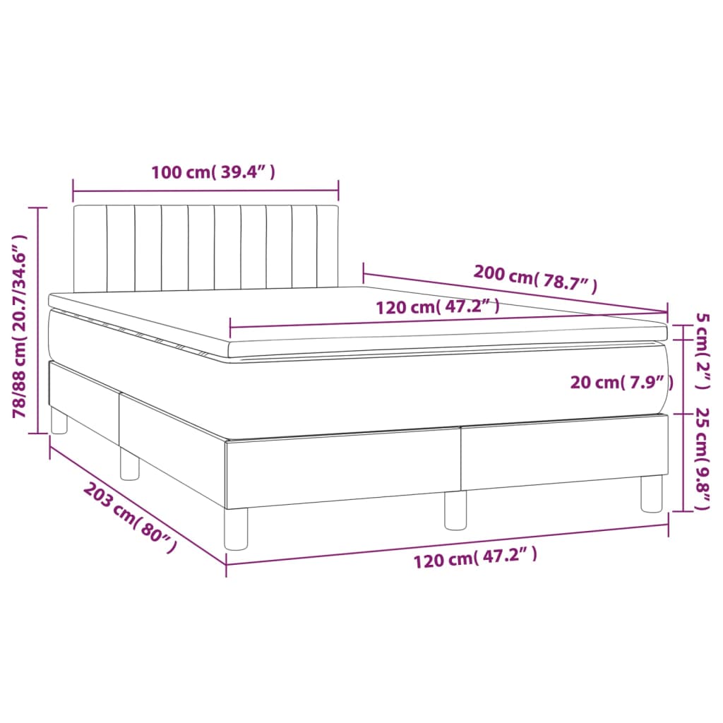 Krevet box spring s madracem LED ružičasti 120x200cm baršunasti