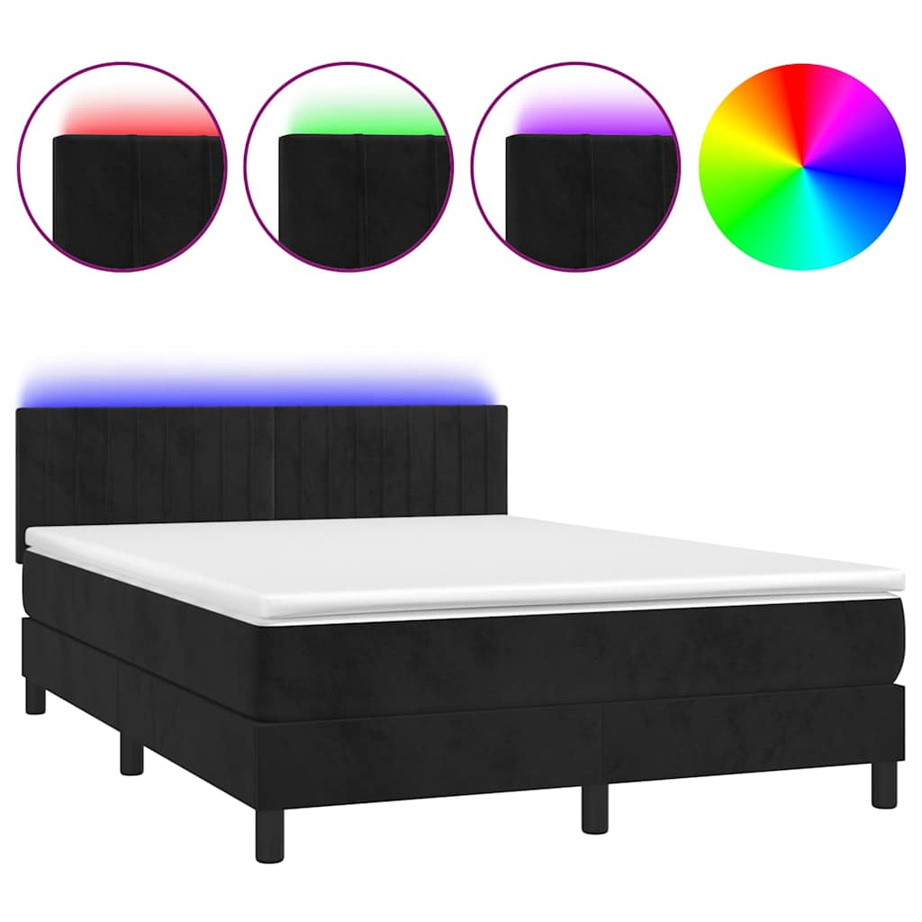Krevet box spring s madracem LED crni 140x190 cm baršun