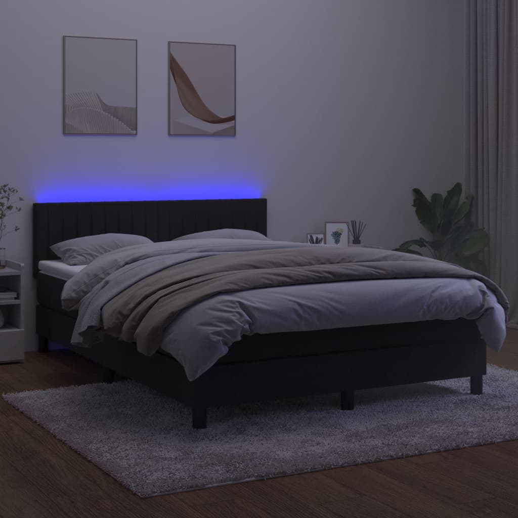 Krevet box spring s madracem LED crni 140x190 cm baršun